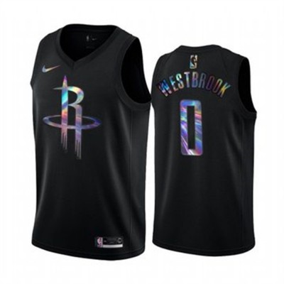 Nike Houston Rockets #0 Russell Westbrook Men's Iridescent Holographic Collection NBA Jersey - Black Men's